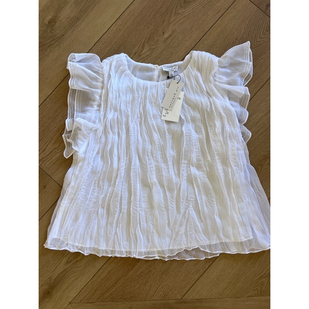Current Air White Pleated Ruffle Sleeve Blouse